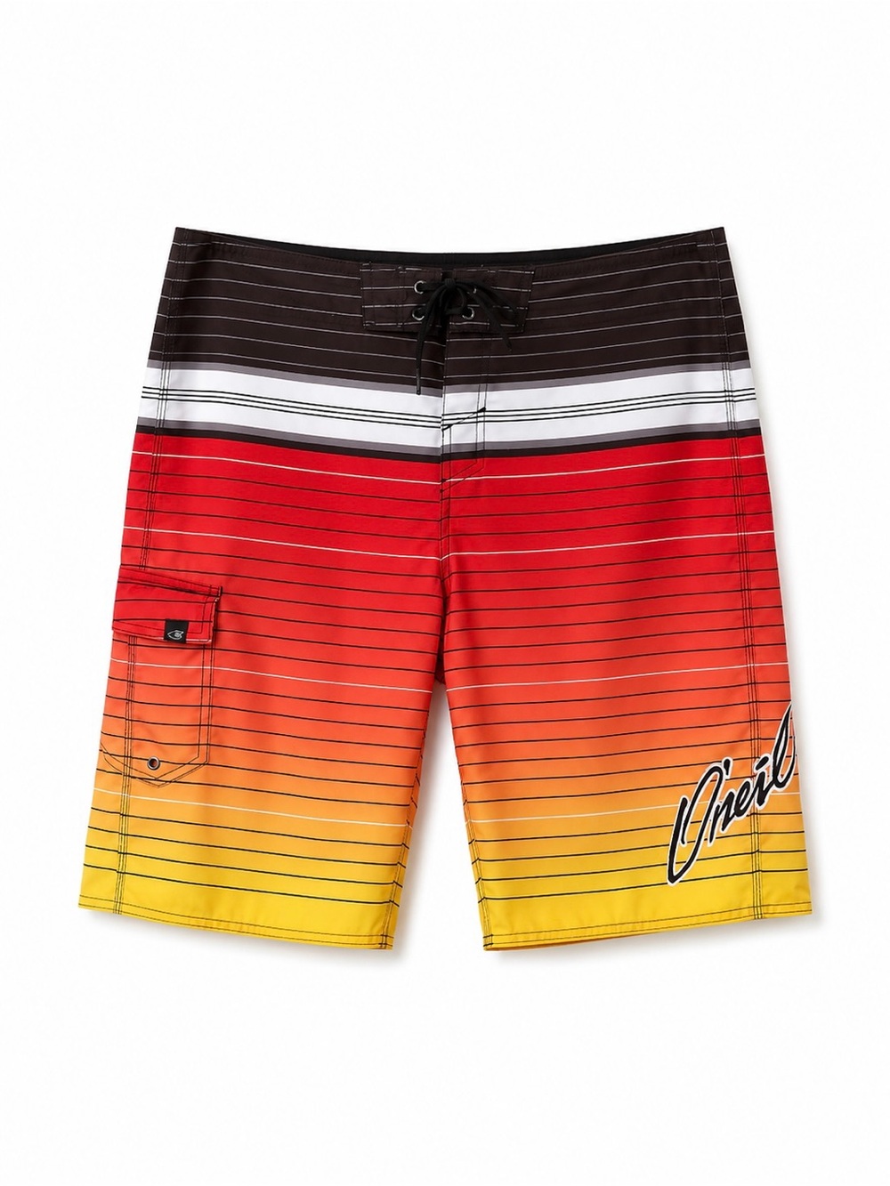 O’Neill Board Shorts Men’s Size 36 Red Yellow Stripe Swim Trunks